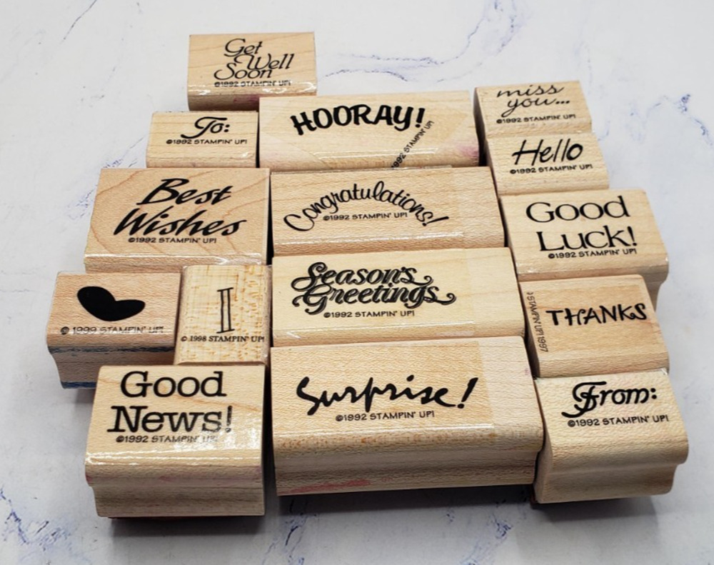 Stampin Up! Lot of 15 Words & Phrases Sentiment Greetings Mounted Rubber Stamps